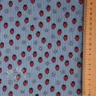 Ribfluweel STRETCH Little strawberries old blue