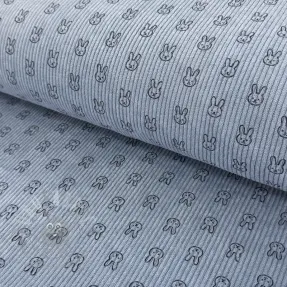 Ribfluweel STRETCH Little bunny old blue