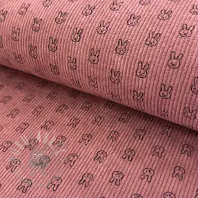 Ribfluweel STRETCH Little bunny old pink
