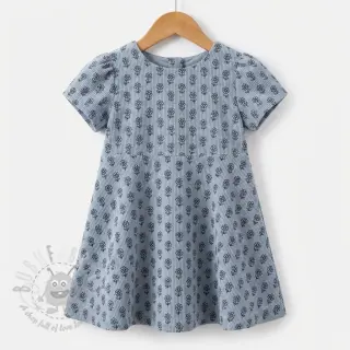 Ribfluweel STRETCH Little flower old blue