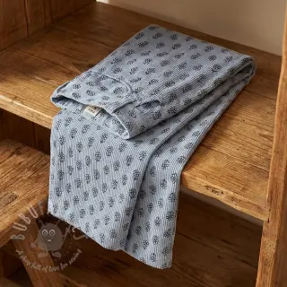 Ribfluweel STRETCH Little flower old blue