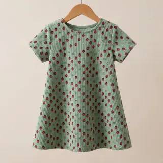 Menčester STRETCH Little strawberries old green