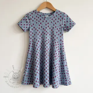 Ribfluweel STRETCH Little strawberries old blue