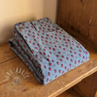 Ribfluweel STRETCH Little strawberries old blue