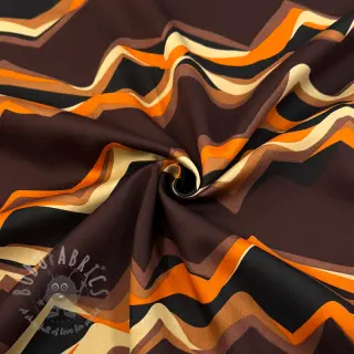 Katoenen stof SATIN Abstract waves dark brown