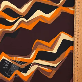 Katoenen stof SATIN Abstract waves dark brown