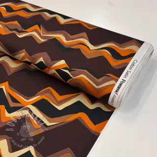 Katoenen stof SATIN Abstract waves dark brown