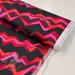 Katoenen stof SATIN Abstract waves dark red