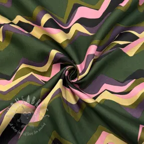 Katoenen stof SATIN Abstract waves dark green