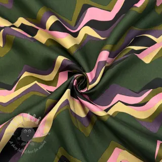 Katoenen stof SATIN Abstract waves dark green
