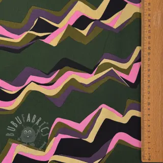 Katoenen stof SATIN Abstract waves dark green