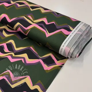Katoenen stof SATIN Abstract waves dark green
