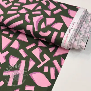 Bavlnená látka SATIN Geometric dark green