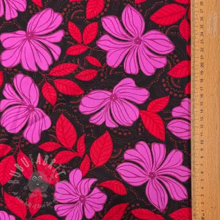 Katoenen stof SATIN Autumn flowers dark red