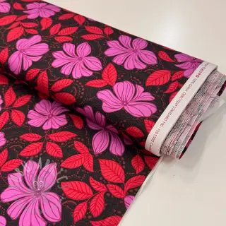 Katoenen stof SATIN Autumn flowers dark red