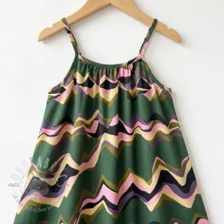 Katoenen stof SATIN Abstract waves dark green