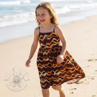 Katoenen stof SATIN Abstract waves dark brown