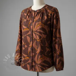Katoenen stof SATIN Abstract dark brown