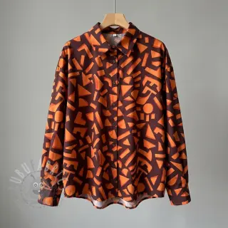 Katoenen stof SATIN Geometric dark brown