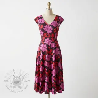 Katoenen stof SATIN Autumn flowers dark red