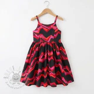 Katoenen stof SATIN Abstract waves dark red