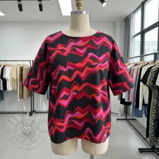 Katoenen stof SATIN Abstract waves dark red