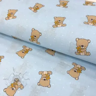 Katoenen stof Sweet bear light blue ORGANIC