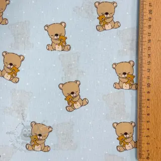 Katoenen stof Sweet bear light blue ORGANIC