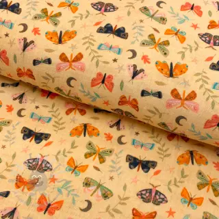 Dubbelgaas/mousseline Butterflies soft yellow digital print