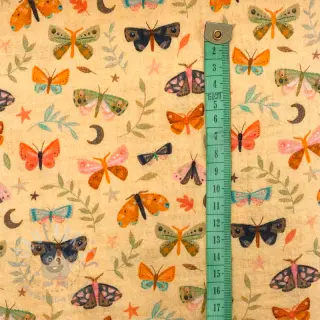 Dubbelgaas/mousseline Butterflies soft yellow digital print