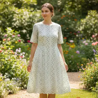 Katoenen stof EMBROIDERY Lilian mint