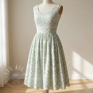 Katoenen stof EMBROIDERY Lilian mint