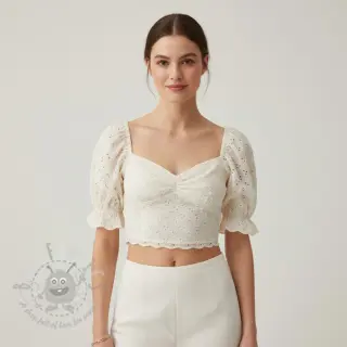 Katoenen stof EMBROIDERY Rosemary white