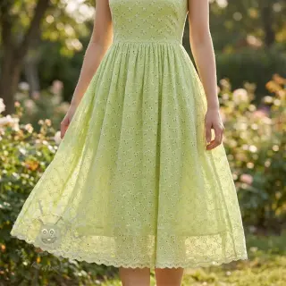 Katoenen stof EMBROIDERY Rosemary lime