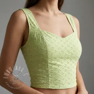 Katoenen stof EMBROIDERY Rosemary lime