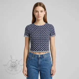 Katoenen stof EMBROIDERY Rosemary navy