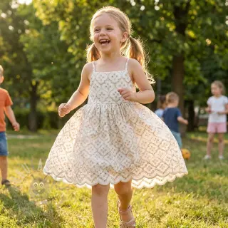 Katoenen stof EMBROIDERY Lilian natural