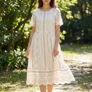 Bavlnená látka EMBROIDERY Lilian beige