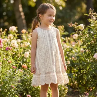 Katoenen stof EMBROIDERY Lilian beige