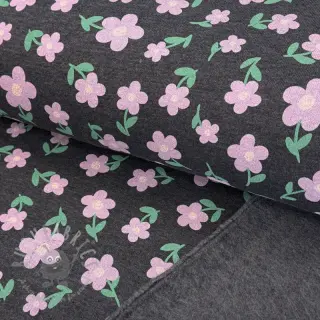 Geruwde sweaterstof Flowers indigo melange