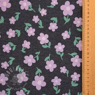 Geruwde sweaterstof Flowers indigo melange