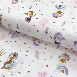Tricot GLITTER Mermaids white digital print