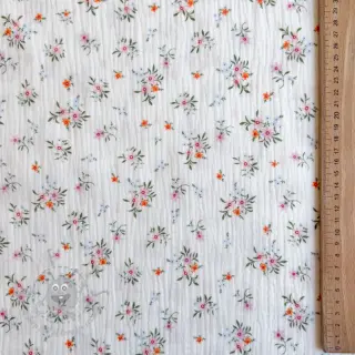 Dubbelgaas/mousseline Flowers white ORGANIC
