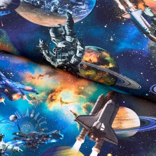 Katoenen stof Space navy digital print
