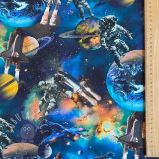 Katoenen stof Space navy digital print