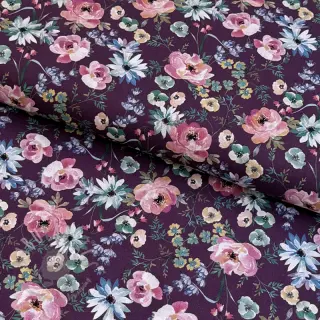 Katoenen stof Flowers Anabell dark purple digital print
