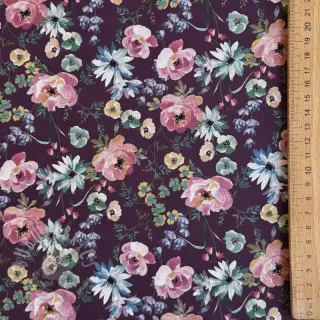 Katoenen stof Flowers Anabell dark purple digital print