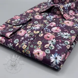 Katoenen stof Flowers Anabell dark purple digital print