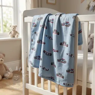 Katoenen stof Cars light blue