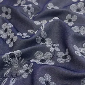 Katoenen stof JEANS Chambre LUXURY JACQUARD Flowers dark blue